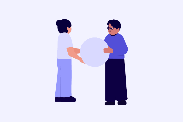 Illustrasjon av to personer som holder i noe sammen