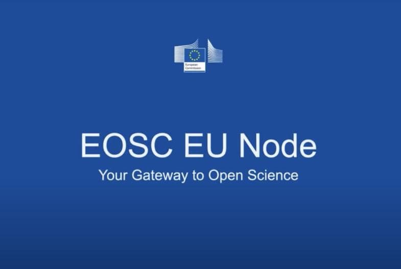 Blå bakgrunn med teksten EOSC EU Node