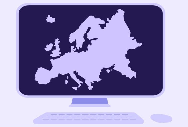 Illustrasjon av dataskjerm med Europakart