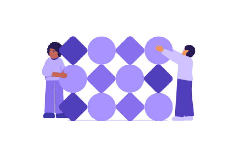 Illustrasjon av to personer som holder firkanter og rundinger