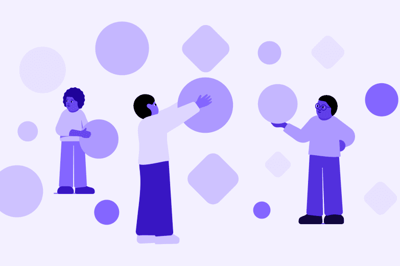 Abstrakt illustrasjon: mennesker med sirkler og kvadrater