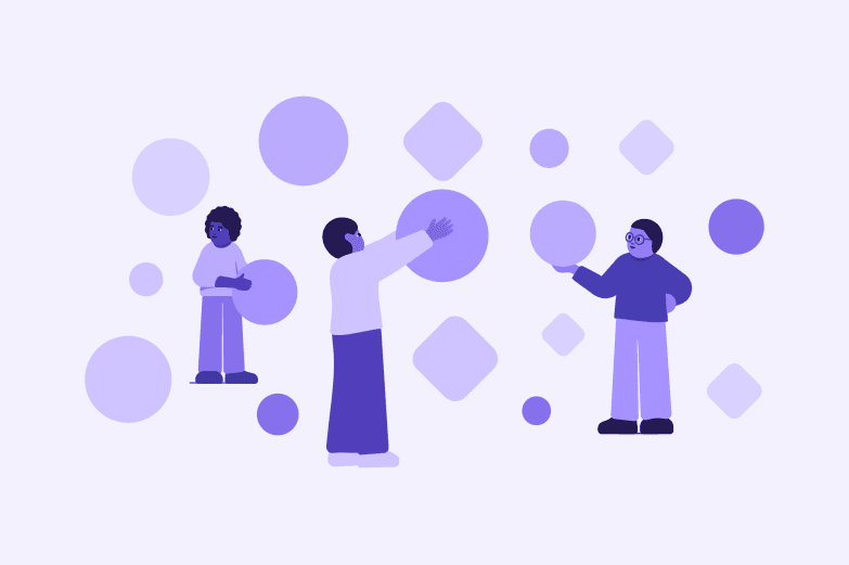 Abstrakt illustrasjon: mennesker med sirkler og kvadrater