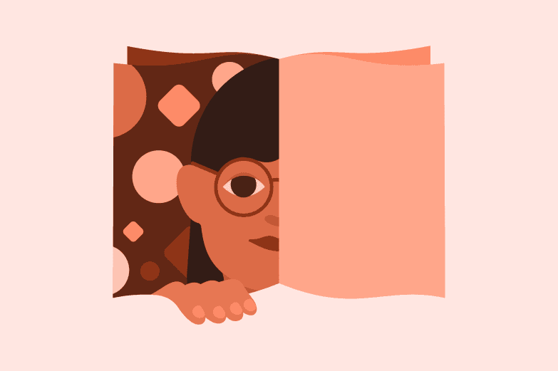 Abstrakt illustrasjon av person i bok