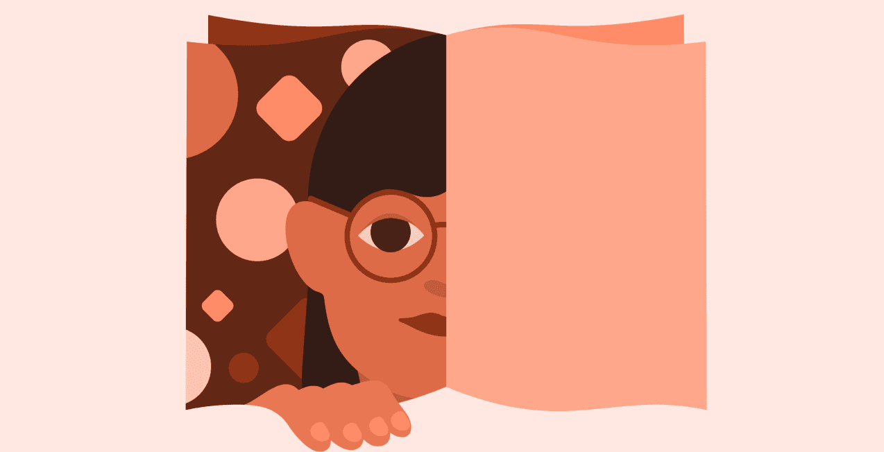 Abstrakt illustrasjon av person i bok